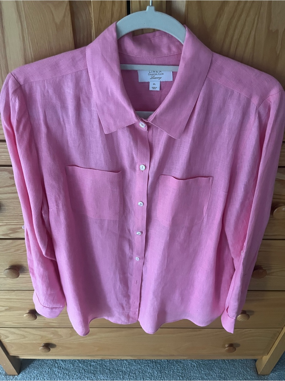 Chárter Club Luxury Linen Blend Button-Up Shirt in Pink PL